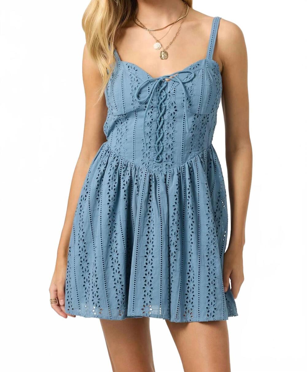 NEW O'NEILL camden eyelet mini dress in provincial blue